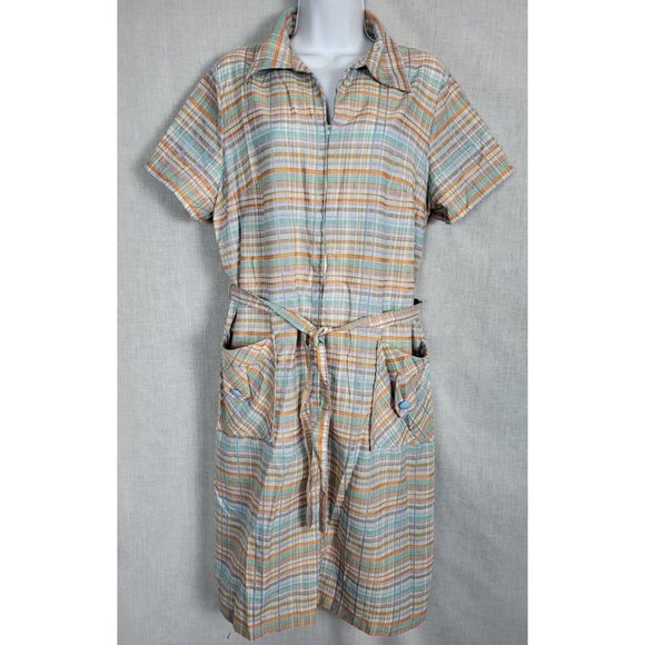 Unbranded Dresses & Skirts - VTG Women's 60s / 70s belted Dress Summer Time Orange zip Up Light Weight